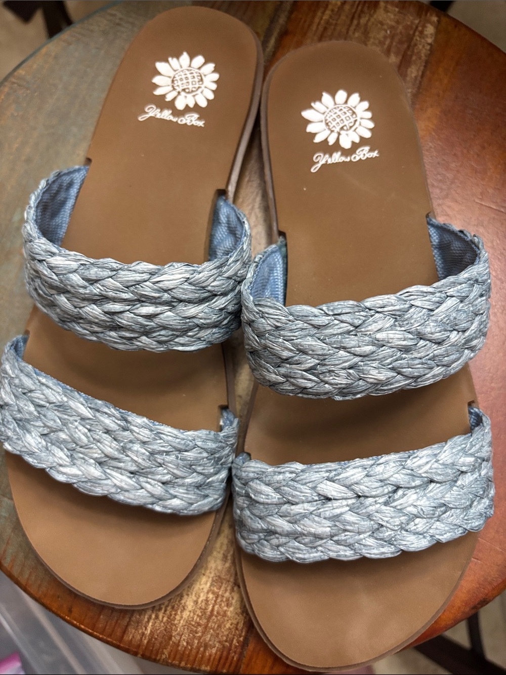 Yellow Box Braided Double-Strap Blue Slide Sandals
